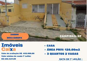 Casa para venda em campinas, jardim nova europa, 3 dormitórios, 2 banheiros, 2 vagas