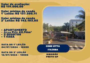 Apartamento para venda em ribeirão preto, jardim javari, 2 dormitórios, 1 banheiro, 1 vaga