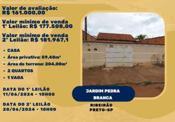 Casa para venda em ribeirão preto, jardim pedra branca, 2 dormitórios, 1 banheiro, 1 vaga