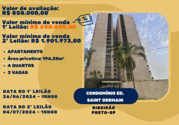 Apartamento para venda em ribeirão preto, jardim são luiz, 4 dormitórios, 4 banheiros, 3 vagas