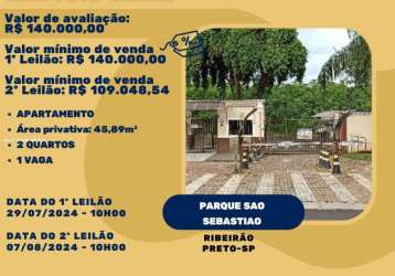 Apartamento para venda em ribeirão preto, parque são sebastião, 2 dormitórios, 1 banheiro, 1 vaga