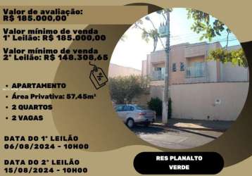 Apartamento para venda em ribeirão preto, planalto verde, 2 dormitórios, 1 banheiro, 2 vagas