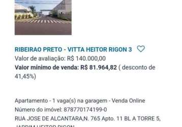 Apartamento para venda em ribeirão preto, jardim heitor rigon, 2 dormitórios, 1 banheiro, 1 vaga