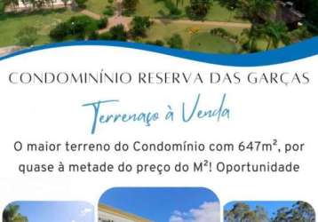 O maior terreno do condomínio reserva das garças (647m²) com 35% de desconto