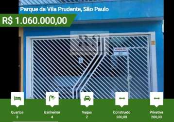 Sobrado para venda em são paulo, parque da vila prudente, 3 dormitórios, 4 banheiros, 2 vagas