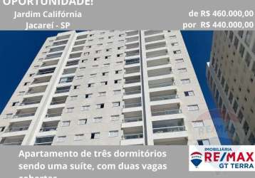 Apartamento para venda em jacareí, jardim califórnia, 3 dormitórios, 1 suíte, 2 banheiros, 2 vagas