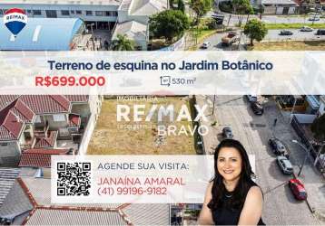 Terreno de esquina à venda, com 530m², no jardim botânico