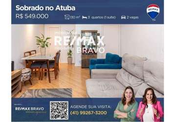 Sobradado em condomínio, 130m2, 3 quartos (1 suíte), 2 vagas, no atuba, curitiba - pr