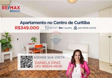 Apartamento à venda, 51 m2, 1 quarto, centro - curitiba/pr