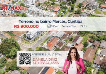 Terreno à venda, com 550m2, no bairro mercês - curitiba/pr