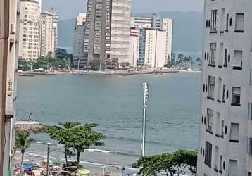 Sacada com vista mar, praia do gonzaguinha sv, 1 quarto mais dependência, elevador e garagem.