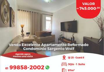 Vendo excelente apartamento reformado condomínio sargento wolf