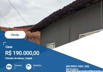 Casa para venda em cuiabá, primeiro de março, 2 dormitórios, 1 banheiro, 4 vagas