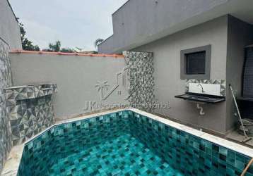 Linda casa nova baln tupi itanhaém com piscina e churrasqueira - r$ 389  mil