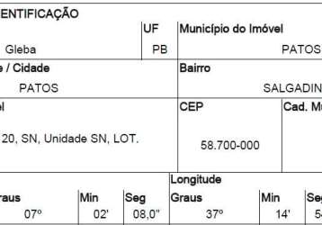 Oportunidade única em patos - pb | tipo: gleba urbana | negociação: venda direta online  | situação: imóvel