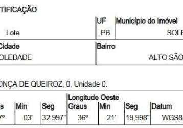 Oportunidade única em soledade - pb | tipo: terreno | negociação: venda direta online  | situação: imóvel