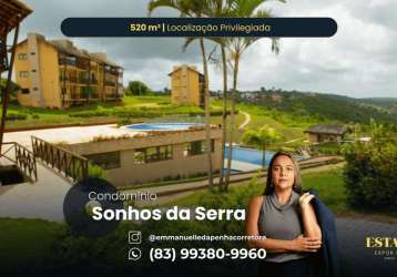 Condomínio sonhos da serra | terreno à venda com 520m² e localização privilegiada. bananeiras/pb