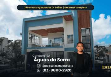 Condomínio águas da serra | casa à venda 320m²  4 suítes e área gourmet completa. bananeiras/pb