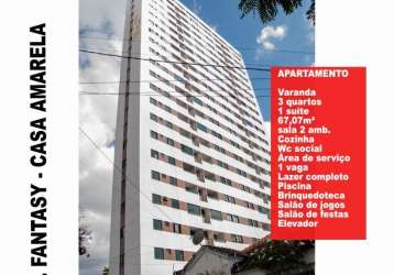 Vendo apartamento 3 quartos com lazer completo em casa amarela