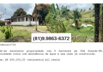 Vende-se excelente propriedade com 8 hectares em chã grande-pe