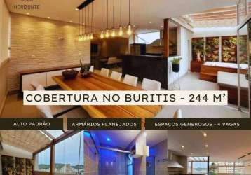 Cobertura de alto padrão com 4 quartos - 244 m² - buritis, belo horizonte