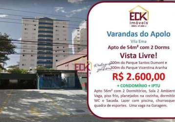 Apartamento com 2 dormitórios para alugar, 54 m² por r$ 3.190,00/mês - jardim apolo - são josé dos campos/sp