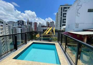 Cobertura linear no melhor da pituba. 198m2, 3 quartos, sendo 2 suítes, lavabo, piscina e dependência completa.