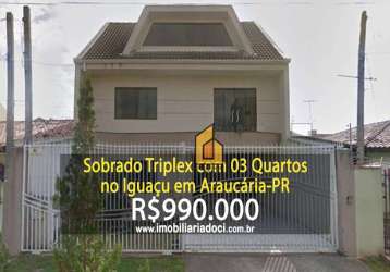 Sobrado com 3 dormitórios à venda, 203 m² por r$ 990.000,00 - iguaçu - araucária/pr