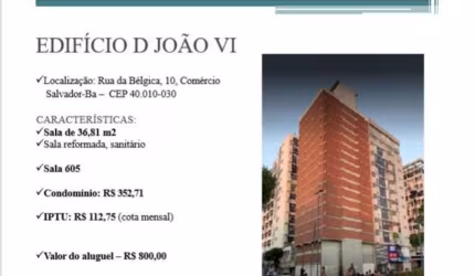Sala comercial com 1 sala para alugar na Rua da Bélgica, Comércio, Salvador, 32 m2 por R$ 800