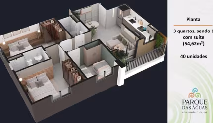 PARQUE DAS ÁGUAS Apartamentos de 2 e 3 quartos com Suítes, sendo 42,90 M² e 54,62 212