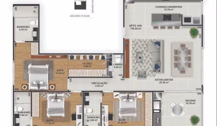 Apartamento com Piscina e 3 Quartos e Suítes no Centro