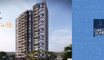 Apartamentos de 61m2 a 65m2 no Condomínio Maestro Carlos Gomes Residencial, 2 Dormitórios, 1 Suíte, Varanda Gourmet, Área de Lazer Completa