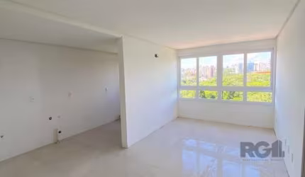 Apartamento novo para comprar com 53m² privativos, 1 Dormitório de ótimo tamanho com persianas em 2 folhas e excelente padrão de esquadrias nas janelas, living com piso porcelanato Portobello (90cm x 