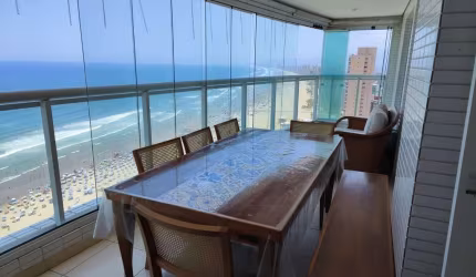 Apartamento frente mar com sacada gourmet e 3 suítes no bairro Guilhermina na Praia Grande