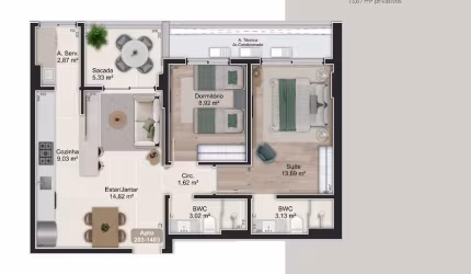 Venda | Apartamento 2 quartos (1 suíte)