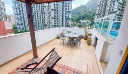 Cobertura à venda em São Conrado, elevador interno, 3 vagas na Escritura, Piscina, Sauna, Churrasqueira...