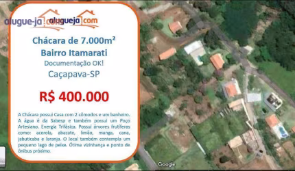 Chácara com 1 dormitório à venda, 7000 m² por R$ 400.000,00 - Chácara Itamarati - Caçapava/SP
