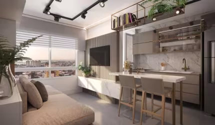 Excelente apto novo com 70m2 privativos, 02 dormitórios, ambos suítes, living 2 ambientes com churrasqueira, lavabo e uma vaga coberta escriturada. Apto de frente com posição solar Leste/Norte. Prédio