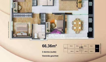 Apartamento com 3 dormitórios à venda, 66,36 m² por R$ 550.000 - Bairro da Floresta - São José dos Campos/SP