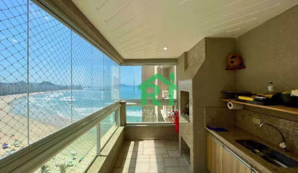 Apartamento FRENTE MAR, 4 dormitórios (suítes), Varanda Gourmet, 2 vagas, Jardim Astúrias – Guarujá.