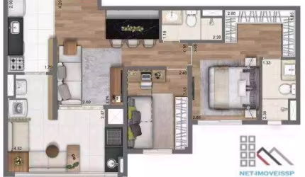 Apartamento 2 Dormitórios (67m²), 1 Suíte, 1 Vagas, Varanda.  Próximo do Parque do Piqueri