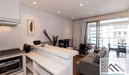 Apartamento 1 Dormitório (62m²), 1 Suíte, Varanda, Mobiliado e Decorado, 1 Vaga. Próximo do Shopping JK Iguatemi