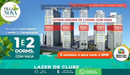 2 Dormitório em Carapicuíba com Vaga (Última Unidade)