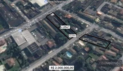 1 lote com 1.125m² Totais com excelente potencial construtivo atrás da Servopa Volkswagen Paranaguá, á venda – J. Veloso Imóveis