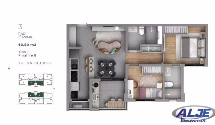 Apartamento com 2 quartos à venda na Avenida Pastor Natal Bavaroti, Jardim Esmeralda, Marília, 60 m2 por R$ 430.000