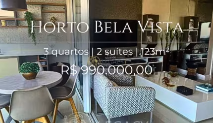 Apartamento à venda no Horto Bela Vista | 123m², 3 quartos, 2 suítes e varanda