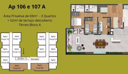 Garden 3 dorm, com 69m²+52,26m² terraço, suíte, churrasqueira, condomínio clube