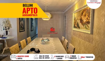 Condomínio Bellini, Apartamento com 4 quartos sendo 3 suítes, 2º andar, 180m², 3 vagas cobertas