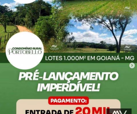 Terreno à venda, 1000 m² por R$ 20.000 DE ENTRADA- Nossa Senhora de Lourdes - Goianá/MG