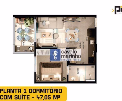 Apartamento com 1 dormitório à venda, 47 m² por R$ 344.000,00 - Vila Monte Alegre - Ribeirão Preto/SP
